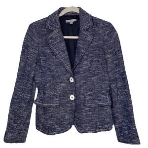 Ann Taylor Tweed Heathered Blazer in Navy Blue and White Sz 4